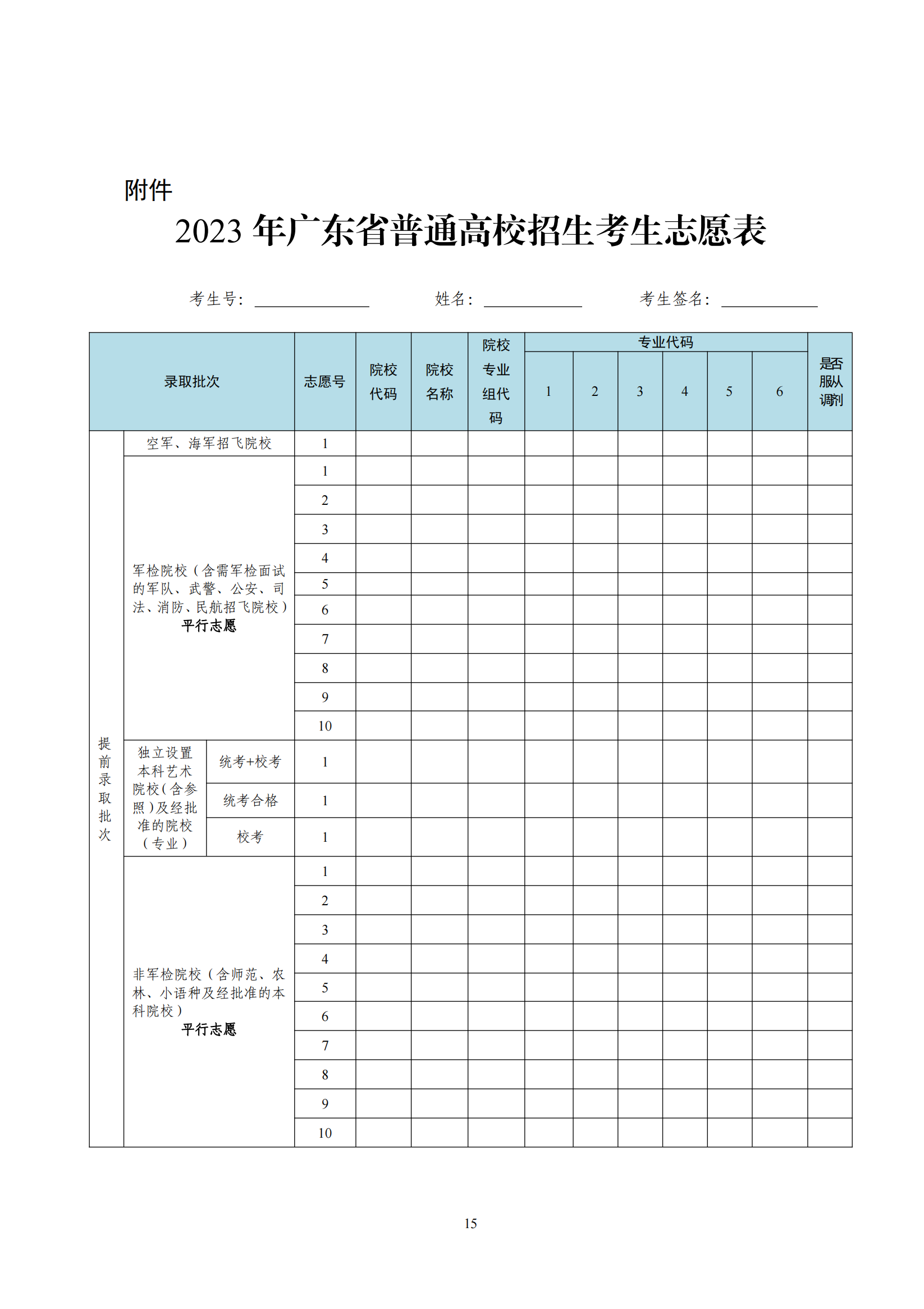 专科志愿填报表图片